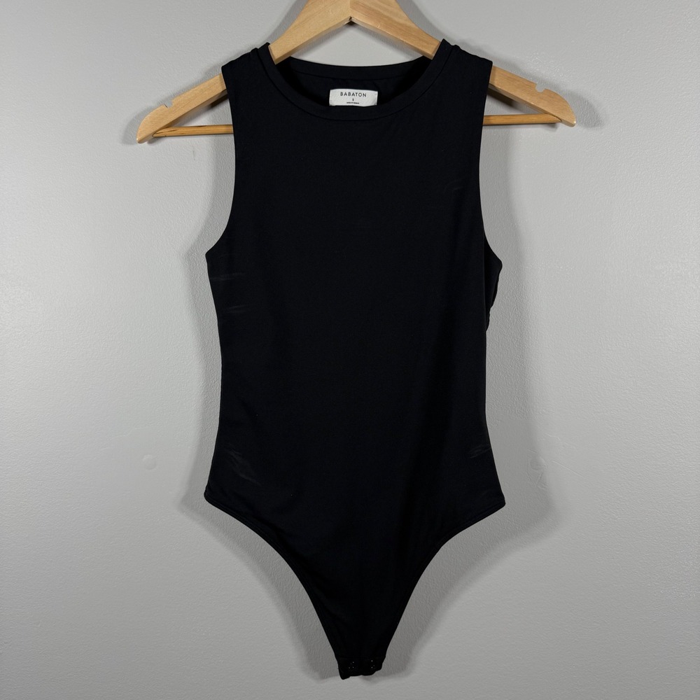 Babaton Sleeveless High Neck Thong Bodysuit Black S